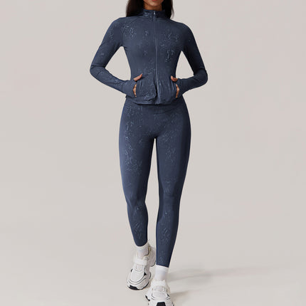 Cross-border Hot Silver Yoga Suit Advanced suit Women's Outdoor Training Running European and American Long Sleeve Fitness Suit suit