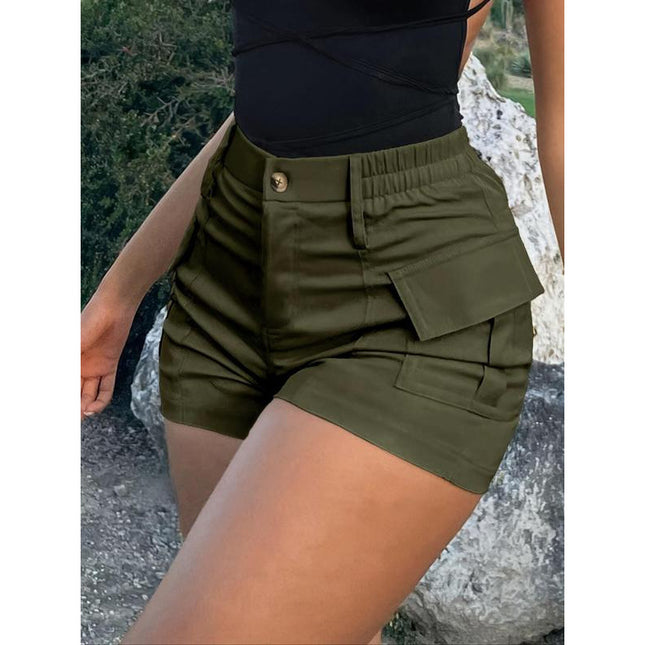 2025 New Cross-Border Export Shorts Women's Pure Color Flip Pocket Casual Shorts