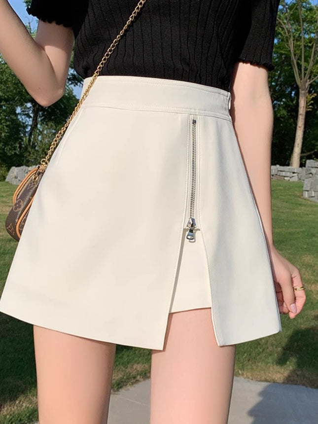 Women's 2024 Spring New Design Sense Zipper High Waist Slimming A- line Korean Style Skirt Pants