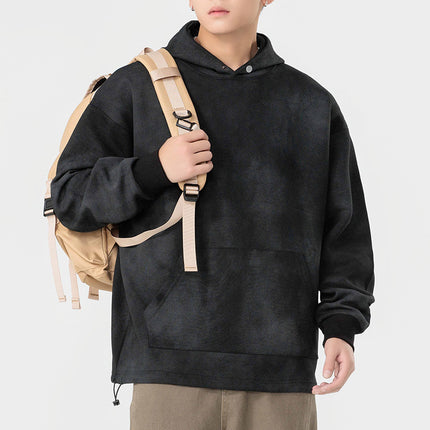 Trendy Men's Clothing Autumn and Winter New Basic Distressed Floral Hooded Sweatshirt Men's Heavyweight Loose Tie-Dye Hoodie Jacket Men