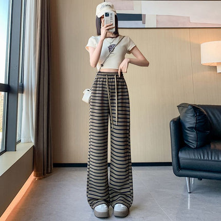 Striped Casual Wide-leg Pants Women's 2025 Summer High Waist Loose Fashionable Korean Style Trendy Slimming Straight Pants
