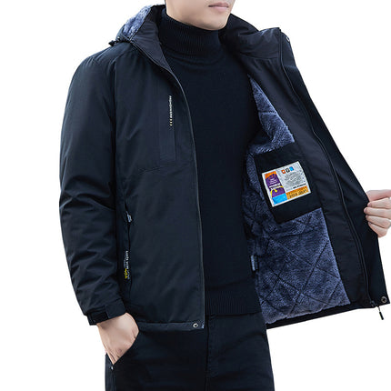 Jacket Outdoor Winter Jacket Men's Velvet Thickeneded Cotton Coat Windproof Warm Waterproof Cold-Proof Clothing Large Size Mountaineering Clothing