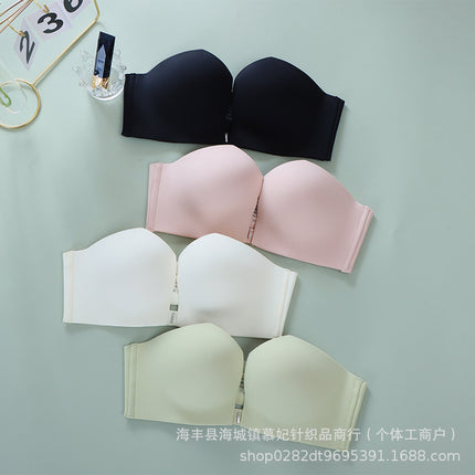 Maiman Mm30 Strapless Bra for Women, Bandeau Style, Push-Up Cup, Wireless, Detachable Bra, Seamless, Anti-Sagging, Nude Feel