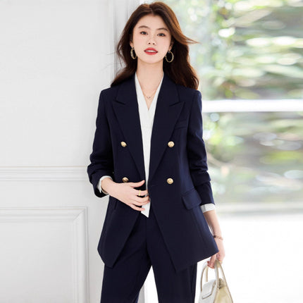 Double-Breasted Suit Set for Women, Autumn and Winter New Style, Korean Fashion, Casual, Professional Attire, Slim Fit, White-Collar Business Long-Sleeve Suit
