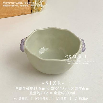 High Yan Value ins Jelly Bean Pearl Double Ear Bowl Cute Cream Style Yogurt Fruit Oatmeal Salad Breakfast Soup Rice Bowl