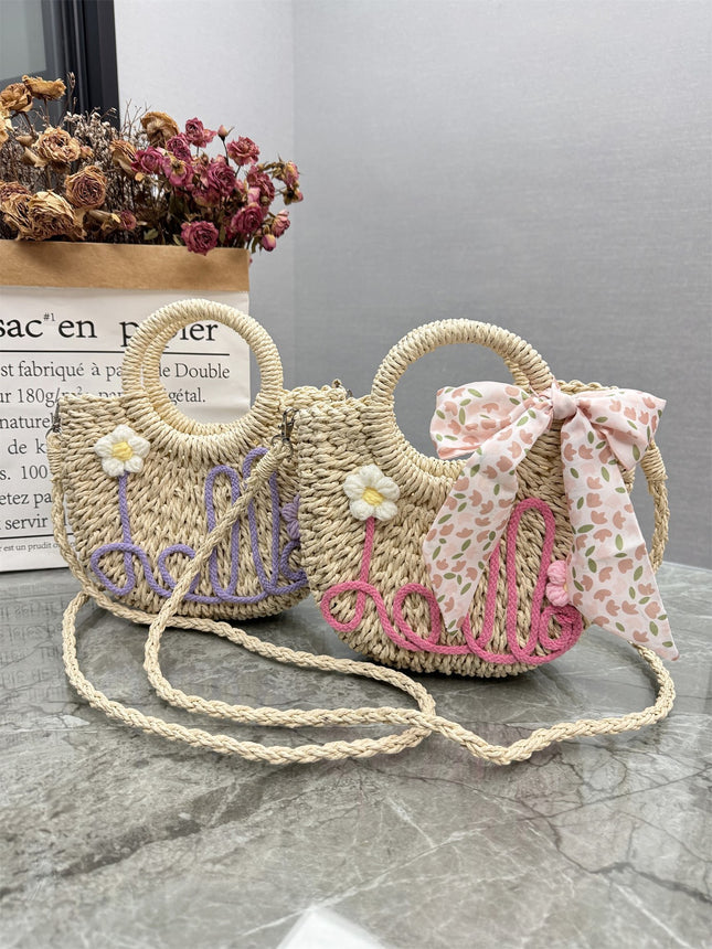 Straw Bag Handwoven Bag Women's 2025 Seaside Vacation Outdoor Daily Beach Handbag Tote Bag