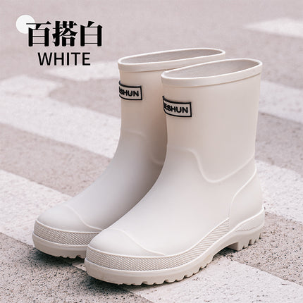 Exported to Japan and South Korea 2025 New Fashion Mid-Calf Rain Boots for Women, Non-Slip Water Shoes, Lightweight Waterproof Rubber Shoes