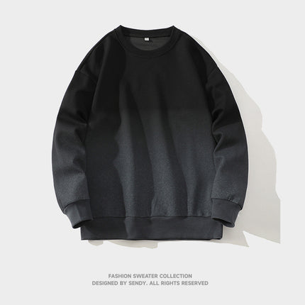 Japanese Style White Bottom Tile Spring and Autumn New Men's Sweat All-match Solid Color Gradient Crewneck Heavy Trendy Brand Sweat