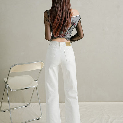 White Three-Proof Straight Jeans for Women 2025 Autum New Wide High Waist Slim Elastic Wide Leg Casual Pants