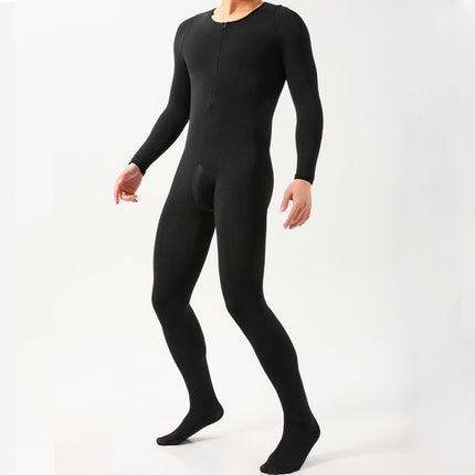 Cross-Border Plus-Size Fleece-Lined Thickened Zip-Up Full-Body Jumpsuit for Men, Warm Open-Crotch No-Take-Off Strap Jj Sexy Romper