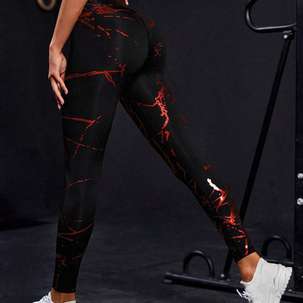 European and American Style Gold-Stamped Yoga Pants for Women, High-Waisted, Butt-Lifting, Sun-Protective, Sports Cropped Pants, Trendy Tight-Fitting Quick-Dry Training Fitness Pants