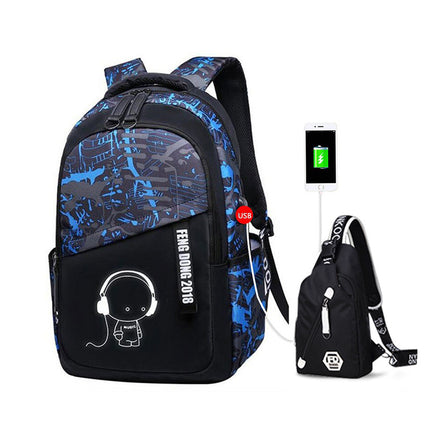 Cross-Border Lightweight Waterproof Casual Printed School Bag Junior High School Student Backpack Luminous Safety Burden-Reducing Computer Backpack