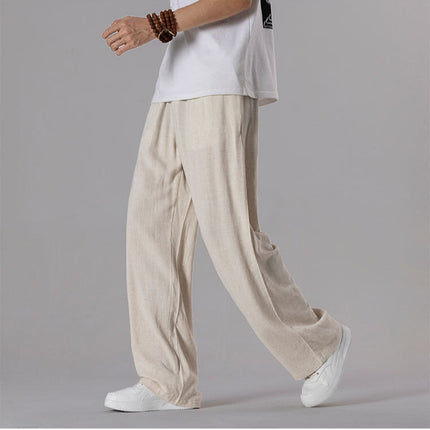 Cotton and linen pants men's summer thin loose linen casual pants outer wear mop floor plus size straight leg pants wholesale