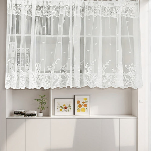 Cross-border double-row lace curtain wearing rod lace short curtain finished curtain bay window kitchen partition curtain window screen TEMU
