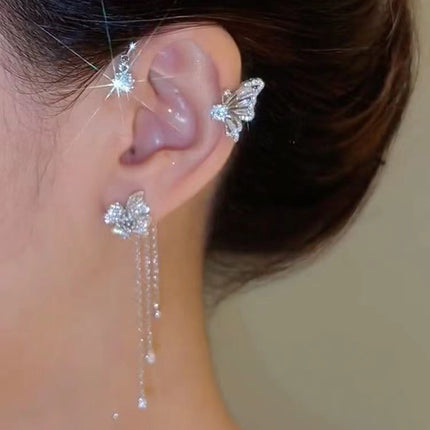 Super fairy Crystal tassel earrings long non-pierced high-grade earrings 2024 new popular niche earrings earrings earrings