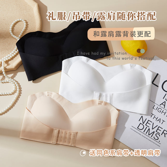Strapless Bra for Women, Push-Up, Small Breasts, Non-Slip, Breast-Wrap, Anti-Exposure, Seamless Tube Top, Thin Invisible Back Bra