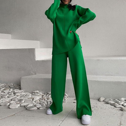 In-Stock Autumn and Winter European and American Foreign Trade Popular Long-Sleeve Sweater Set Knit Top and Pants Casual Two-Piece Set