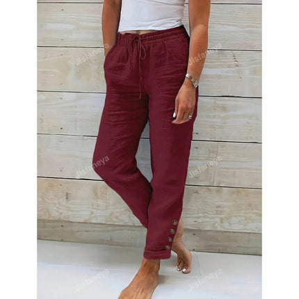 Cross-Border Export New Dropshipping Aliexpress Bottoms Button Detail Drawstring Waist Pants