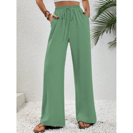 Women's Fashion 2024 Europe and America Amazon Cross-border Best Selling New Joker Solid Color Mop Wide Leg Pants Casual Pants in stock
