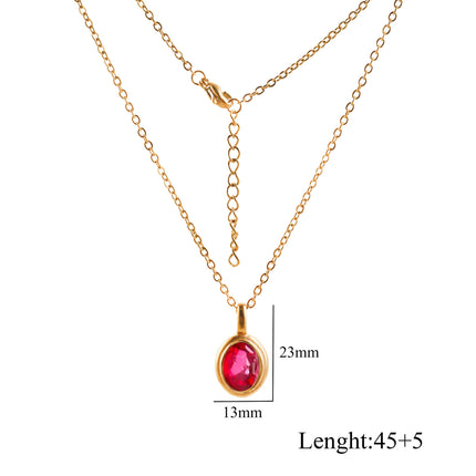 Stainless Steel French Style Ins Style Retro Oval Gem Necklace Women's Titanium Steel Light Luxury Niche Design Clavicle Chain