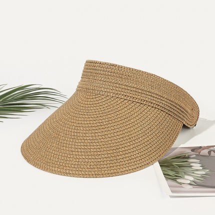 Amazon Hot Selling Straw Hat Women's Empty Top Straw Hat Rollable Adjustable Empty Top Straw Hat Duck Tongue Folding Straw Hat
