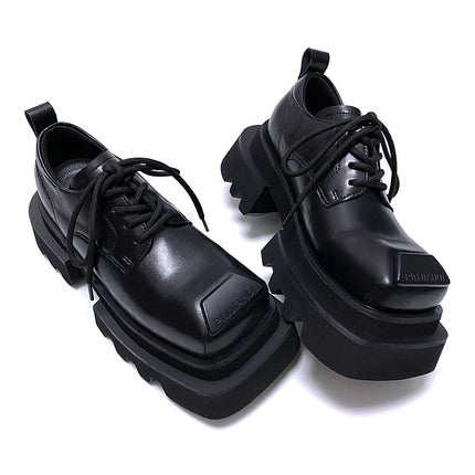 High-End Square-Toe Leather Shoes for Men, Niche Design Suit Shoes, Large-Toe Thick-Soled Heightening Versatile Derby Shoes for Men and Women