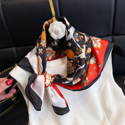 New Style Square Scarf Small Silk Satin Imitation Silk Women Flower and Bird Printed Beautiful Silk Scarf Thin Small Square Scarf Scarf Scarf