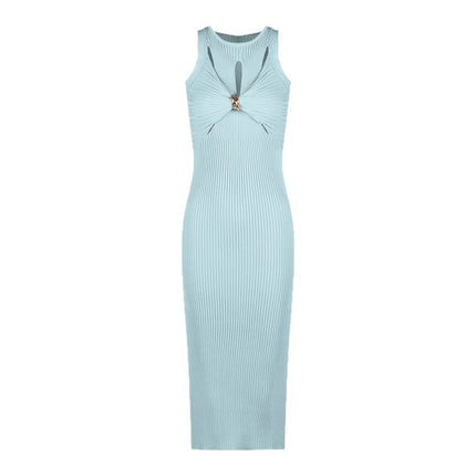 Pure Lust Style Twisted Hollow Sleeveless Vest Dress for Women Summer Waist Knitted Skirt to Show Figure and Hip Long Skirt for Women