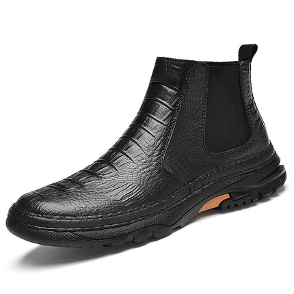 Men's Shoes Casual Shoes Business Leather Boots Outdoor Casual Ankle Boots Autumn and Winter High-top Foot Crocodile Pattern Craft Noodles Adult