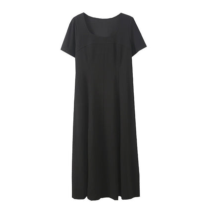 Plus Size Hepburn Style Dress Summer New Women's Pink a Version Huge Beautiful Pear-Shaped Figure Long Skirt 3533