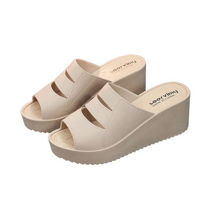 High-Heeled Slippers for Women's Summer Outer Wear Thick-Soled Bathroom Bathing Home Use Wedge-Heeled Platform Heightening Cut Out Non-Slip Sandals