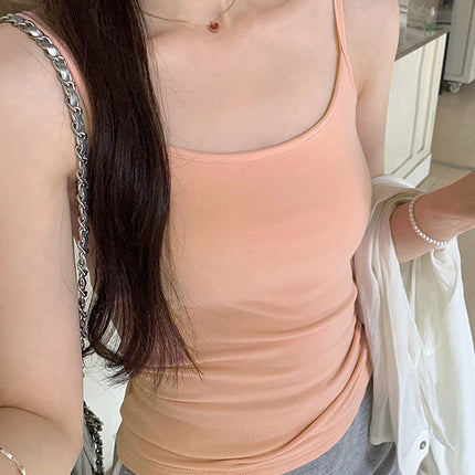 Beautiful Small Camisole White Vest Women's Summer Outer Wear Beautiful Strap Chest Pad Slim-fit Solid Color Inner Base Small Vest for Women