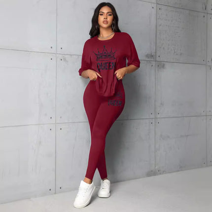 2024 Summer Fashion Versatile Letter Print Casual Loose Short Sleeve Leggings Set Cross-Border Spring and Summer Style