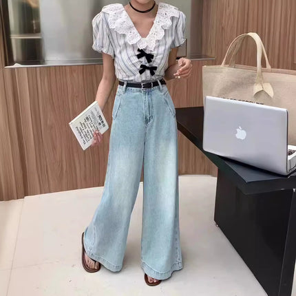 Spot ~ summer new high waist light color wide leg jeans women