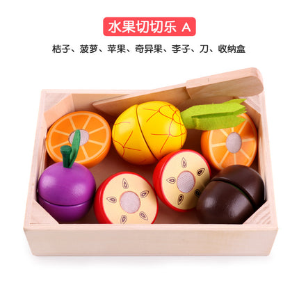 Wooden Children's Play-house Simulation Fruit and Vegetable Cutting Music Baby Kitchen Cutting Watch Game Vegetable in stock