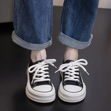 6733 Canvas Shoes for Women 2024 Summer Breathable Low-Top Thick-Soled Dopamine Cream Mango Toe White Casual Shoes