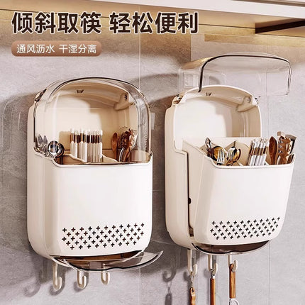 Wall-mounted Chopsticks Storage Box Mildew-proof Household Kitchen Chopsticks Holder Drain Water Chopsticks Cage Knife and Fork Chopsticks Cage Dust-proof Belt Cover