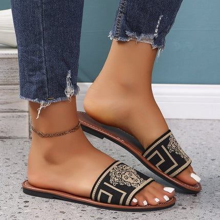 Foreign Trade plus size Flat Bottom Casual Slippers Women's 2024 New Simple European and American Fashion Outer Wear Beach Fish-mouth Shoes
