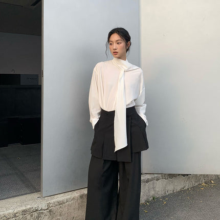 NEIHE 2025 Women's Pants Spring and Autumn Women's Pants Dagging Two-piece Apron Wide-leg Suit Pants 252288