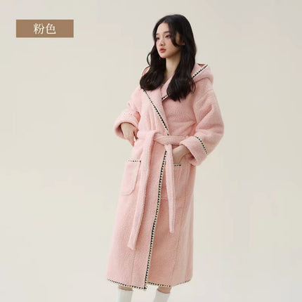 in stock autumn and winter new coral velvet padded beautiful velvet men's and women's nightgown extended bathrobe couple pajamas bathrobe