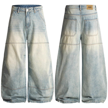 Lktm Men's Clothing American-Style Cleanfit Pleated Scimitar Jeans Unisex Retro Trendy Brand Loose Floor-Length Pants