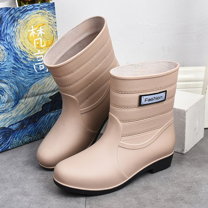 New fashion rain boots Women's Mid-calf warm rain boots non-slip water shoes work rubber shoes adult cotton-padded water boots overshoes