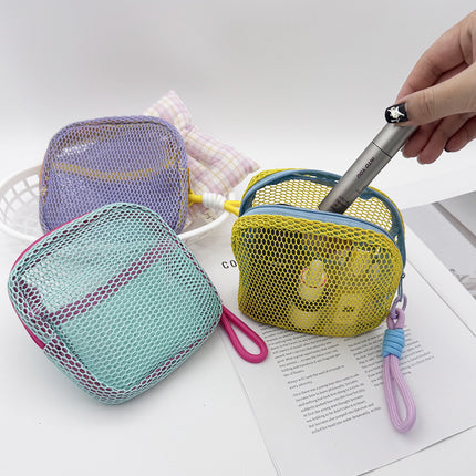 Cross-Border Dopamine Grid Tofu Bag Storage Bag Portable Coin Purse Mesh Small Makeup Bag Storage Pouch Small Bag