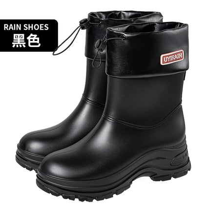 Cross-Border Korean Style Women's Waterproof Anti-Slip Rain Boots with Cotton to Keep Warm and Increase Wear-Resistant Rubber Shoes for Outdoor Camping Rain Boots Foreign Trade
