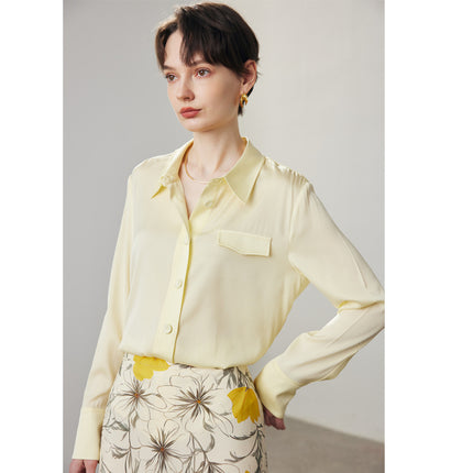Silk Shirt for Women 2026 Spring and Summer New Style Long-Sleeved Work Clothing Solid Color 19mm Stretch Double Georgette Mulberry Silk Shirt