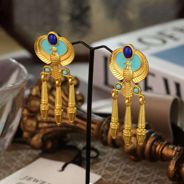 Silver Needle Middle vintage Phoenix Tassel Earrings French Retro Court Style Exaggerated Personality Design Sense Earrings