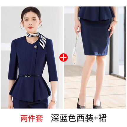 High-end professional suit female spring and autumn temperament goddess fan host formal dress beauty salon front desk overalls two-piece set