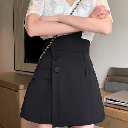 2024 Spring New High Waist A- line Shorts Design Sense Pants Fashion Korean Style Slim Black Wide Leg Casual Pants