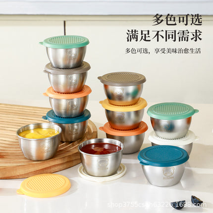 Cross-border 304 stainless steel sauce cup with lid 60ML spill-proof PE lid seasoning dish dipping cup