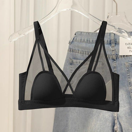French-Style Summer Women's Thin Bra for Small Busts, Sexy Ultra-Thin Breathable Bra with Triangle Cups, Wireless, Makes Large Busts Appear Smaller